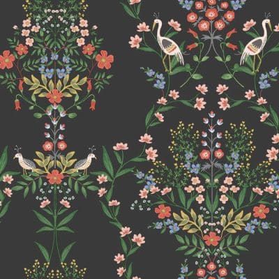 Papel pintado estilo floral color negro Luxembourg RP7329