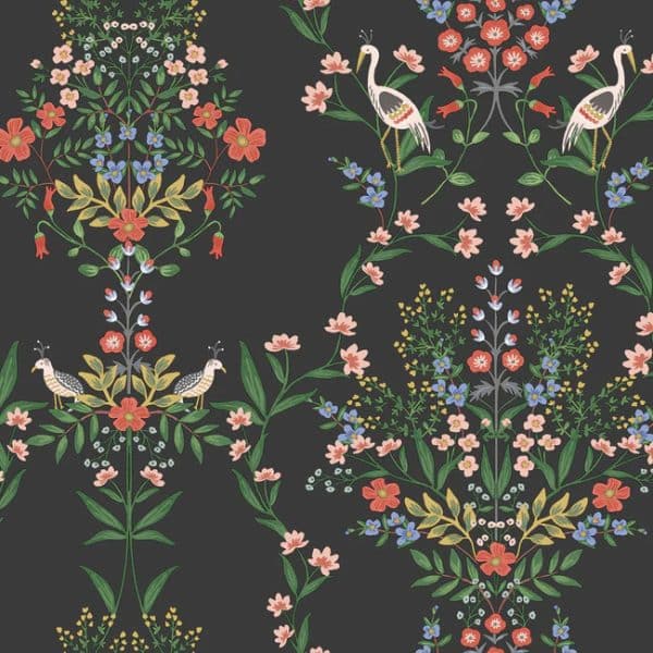 Papel pintado estilo floral color negro Luxembourg RP7329