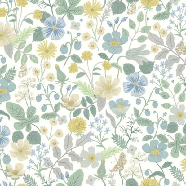 Papel pintado estampado floral en color azul Strawberry Fields RP7357W1