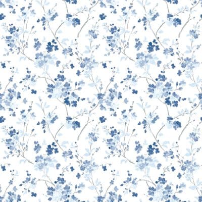 Papel pintado estampado floral en color azul Flora y Fauna 3122-10902