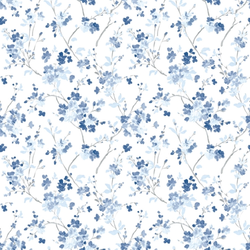 Papel pintado estampado floral en color azul Flora y Fauna 3122-10902
