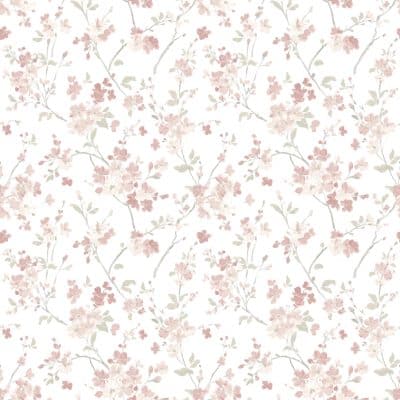 Papel pintado estampado floral en color rosa Flora y Fauna 3122-10908