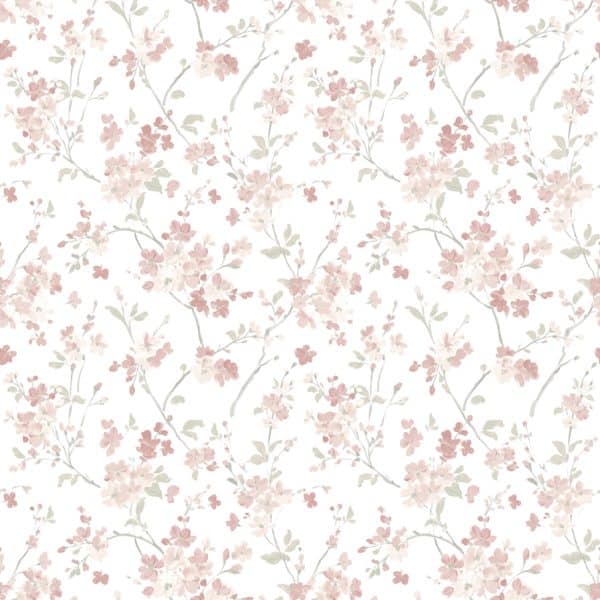 Papel pintado estampado floral en color rosa Flora y Fauna 3122-10908