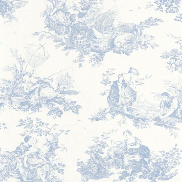 Papel pintado de toile de jouy en color azul Scene D'ete 87916217
