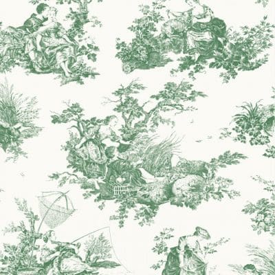 Papel pintado de toile de jouy en color verde Scene D’ete 87917710