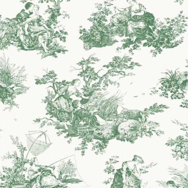 Papel pintado de toile de jouy en color verde Scene D'ete 87917710