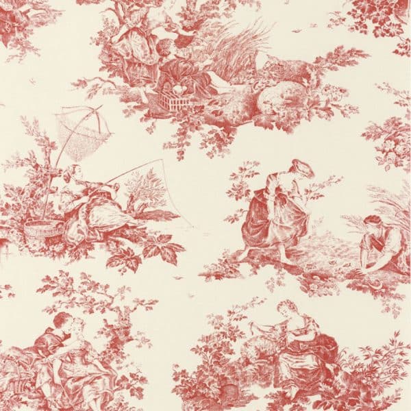 Papel pintado de toile de jouy en color rojo Scene D'ete 87918201