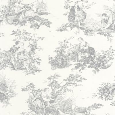 Papel pintado de toile de jouy en color gris Scene D’ete 87919103