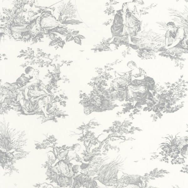 Papel pintado de toile de jouy en color gris Scene D'ete 87919103