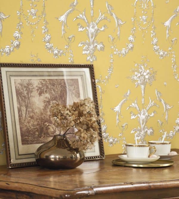 Papel pintado de toile de jouy en color amarillo Corne D'abondance 87922524 - Imagen 3