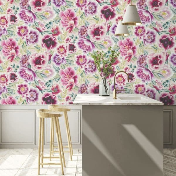 Papel pintado de flores en color rosa Marsha HDHW112902 - Imagen 6