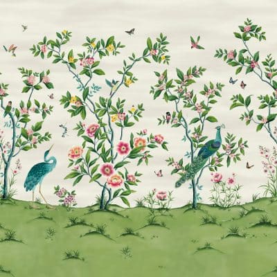 Mural de papel pintado de aves en color verde Florence HDHW112891