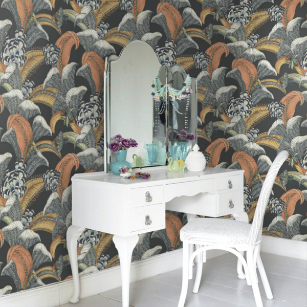 Papel pintado de estampado floral en color gris y multicolor Hoopoe Leaves 119/1005 - Imagen 4