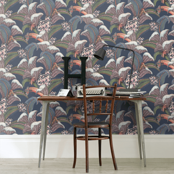 Papel pintado de estampado floral en color azul Hoopoe Leaves 119/1006 - Imagen 7