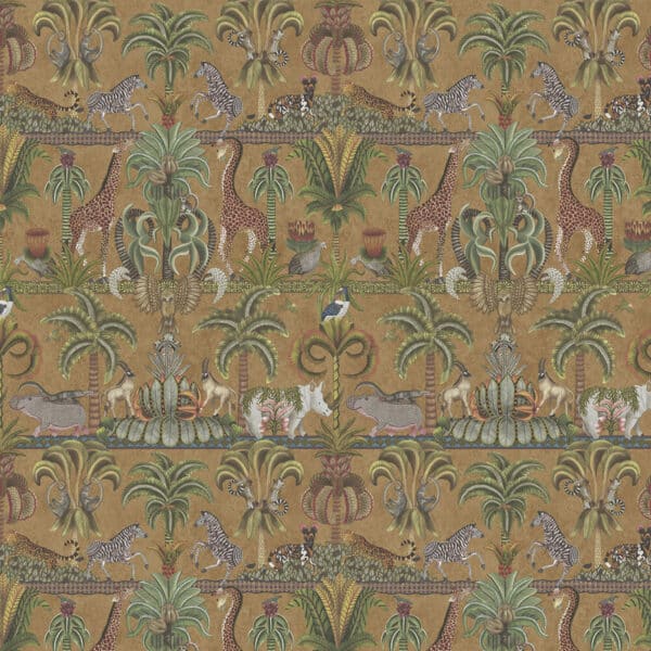 Papel pintado de selva en color dorado y verde Afrika Kingdom 119/5025