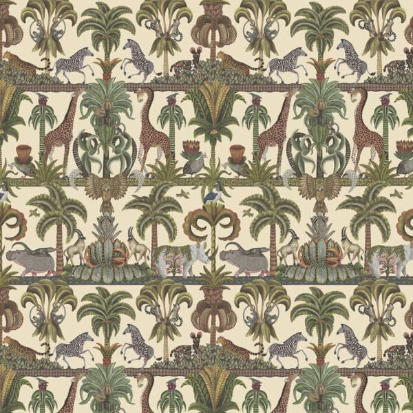 Papel pintado de selva en color verde y beige Afrika Kingdom 119/5026