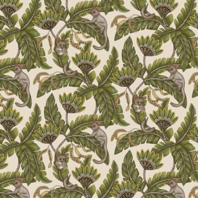 Papel pintado de animales en color verde y beige Bush Baby 119/7032