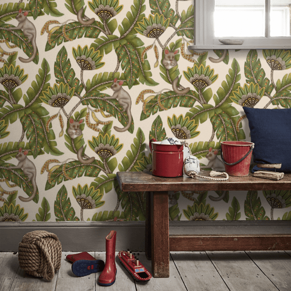 Papel pintado de animales en color verde y beige Bush Baby 119/7032 - Imagen 6