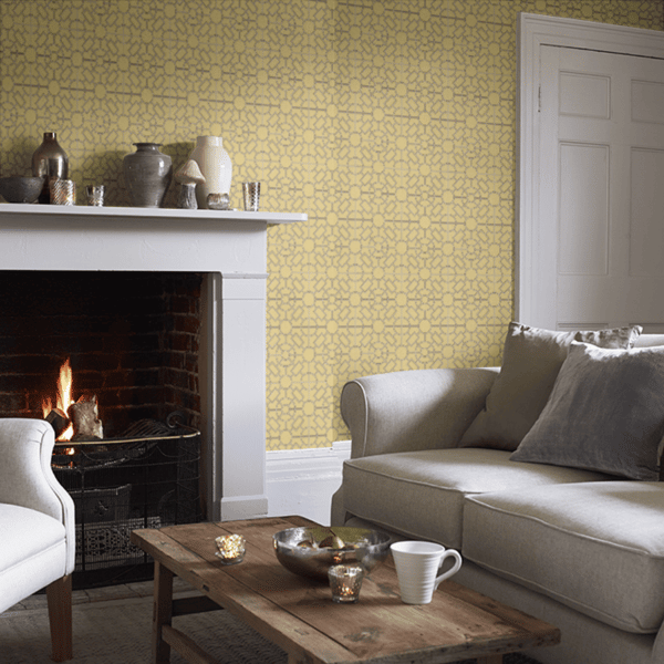 Papel pintado de geométrico trellis en color amarillo Knot Garden W7455-01 - Imagen 11