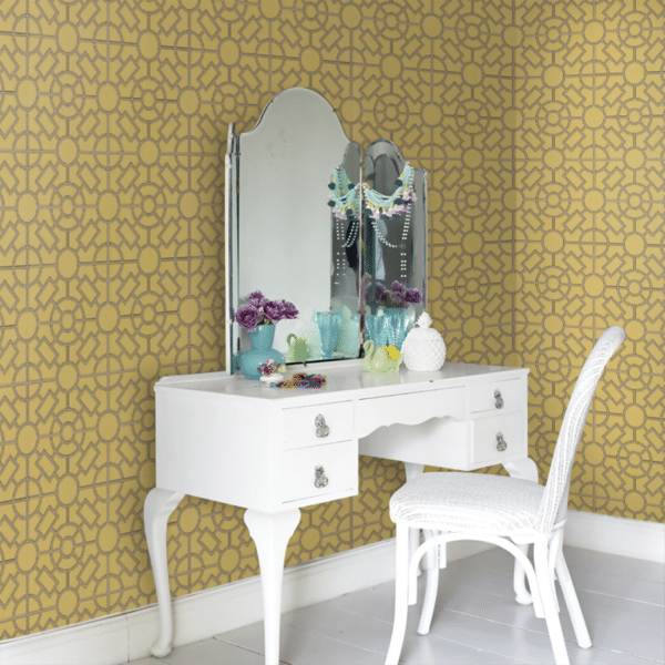 Papel pintado de geométrico trellis en color amarillo Knot Garden W7455-01 - Imagen 7