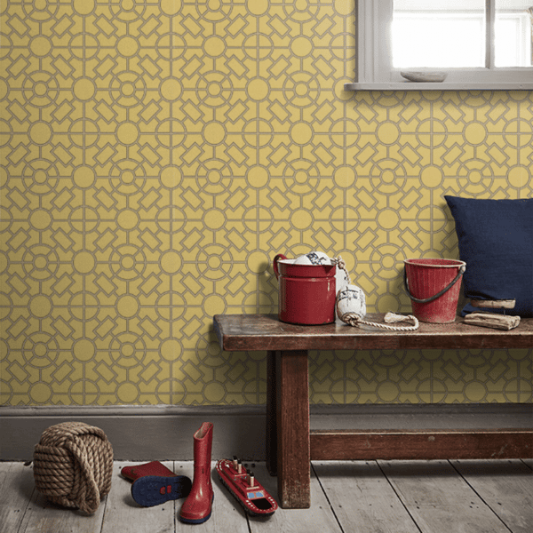 Papel pintado de geométrico trellis en color amarillo Knot Garden W7455-01 - Imagen 6