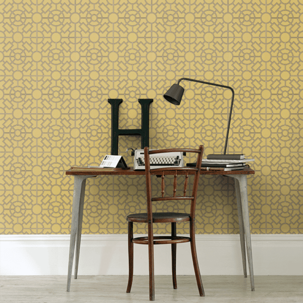 Papel pintado de geométrico trellis en color amarillo Knot Garden W7455-01 - Imagen 5