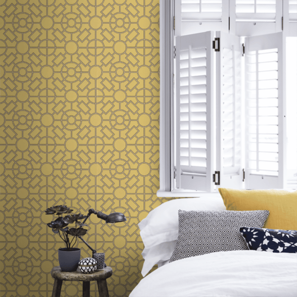 Papel pintado de geométrico trellis en color amarillo Knot Garden W7455-01 - Imagen 8