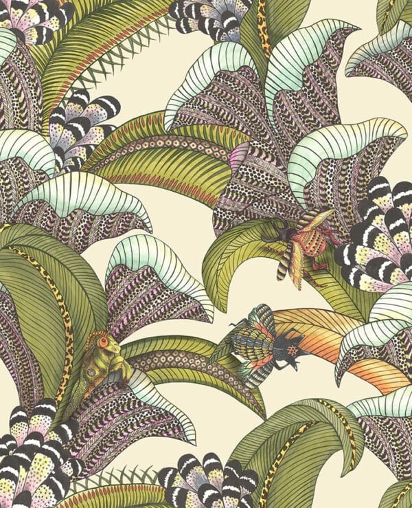 Papel pintado de estampado floral en multicolor Hoopoe Leaves 119/1001