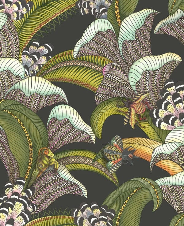 Papel pintado de estampado floral en color verde Hoopoe Leaves 119/1002