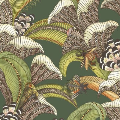 Papel pintado de estampado floral en color verde Hoopoe Leaves 119/1003