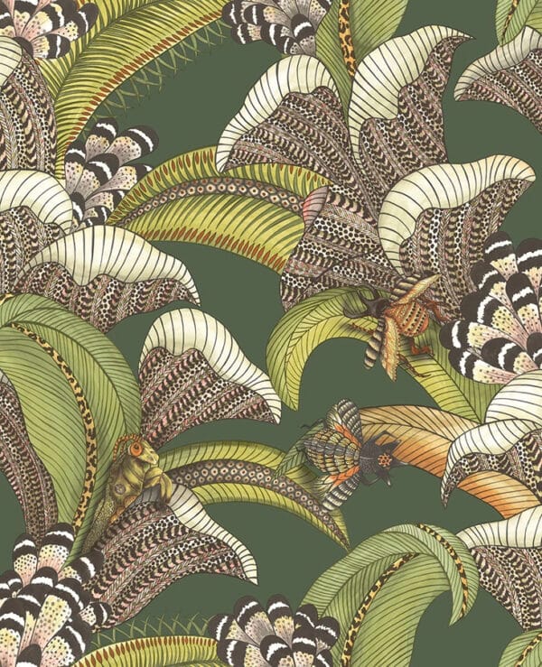 Papel pintado de estampado floral en color verde Hoopoe Leaves 119/1003
