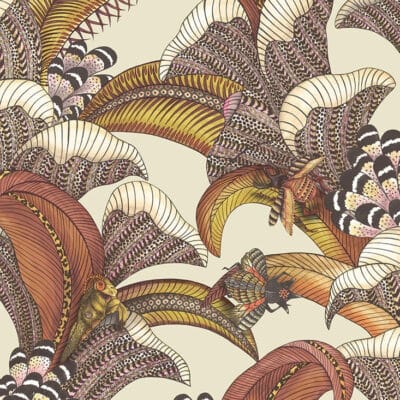 Papel pintado de estampado floral en color naranja Hoopoe Leaves 119/1004