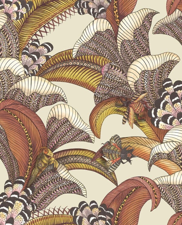 Papel pintado de estampado floral en color naranja Hoopoe Leaves 119/1004