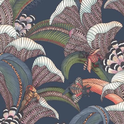 Papel pintado de estampado floral en color azul Hoopoe Leaves 119/1006