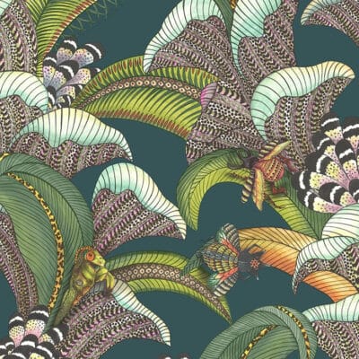 Papel pintado de estampado floral en color verde Hoopoe Leaves 119/1007