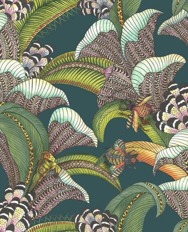 Papel pintado de estampado floral en color verde Hoopoe Leaves 119/1007