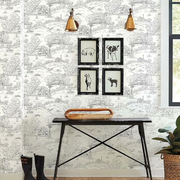 Papel pintado toile de jouy en color negro Pasture Toile FH4031 - Imagen 3