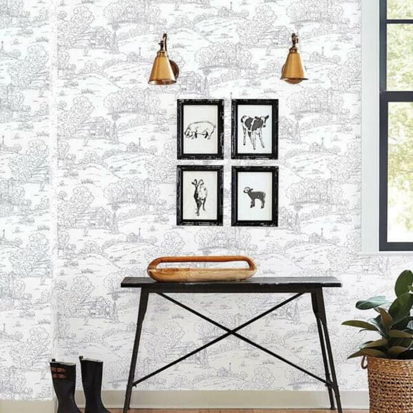 Papel pintado toile de jouy en color negro Pasture Toile FH4031 - Imagen 8