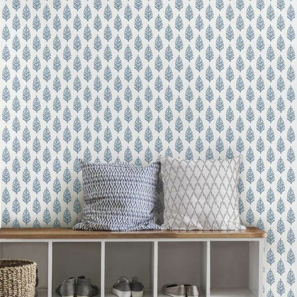 Papel pintado de hojas en color azul Paisley On Calico FH4068 - Imagen 3