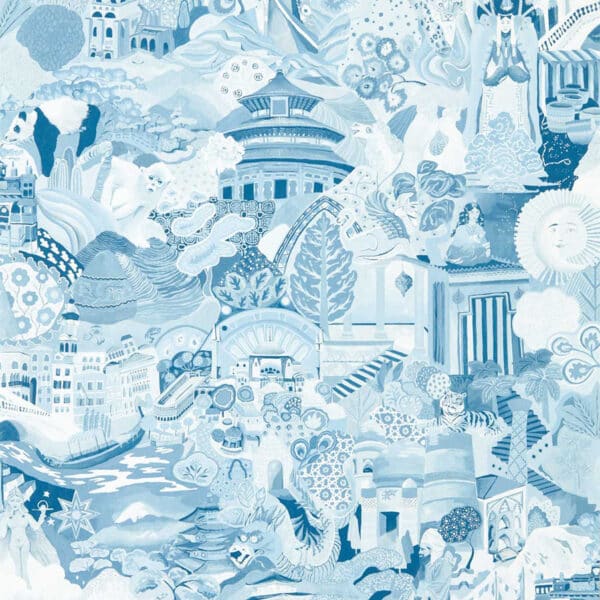 Papel pintado oriental en color azul Journey of Discovery HQN3112920
