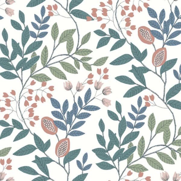 Papel pintado de estampado floral en colores  verde y rosa Eden Retreat MN1843