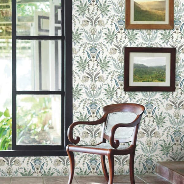 Papel pintado de estampado floral en color verde Seaside Jacobean MN1910 - Imagen 3