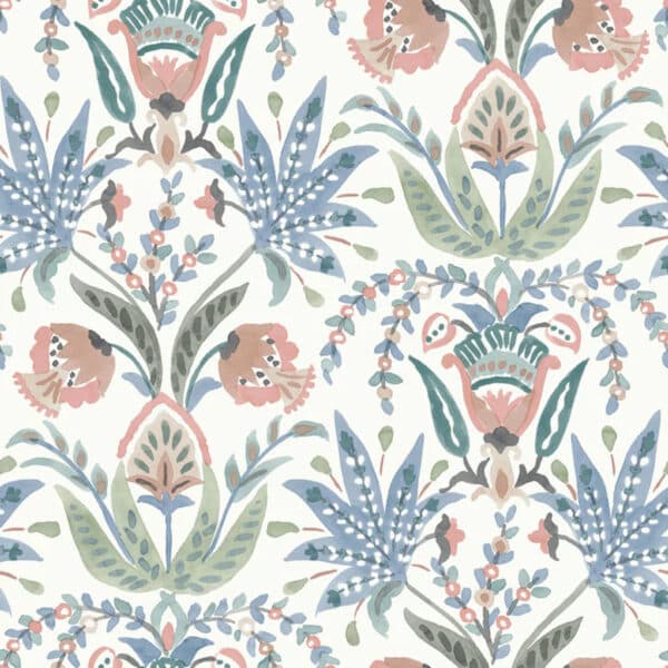 Papel pintado de estampado floral en color azul Seaside Jacobean MN1912