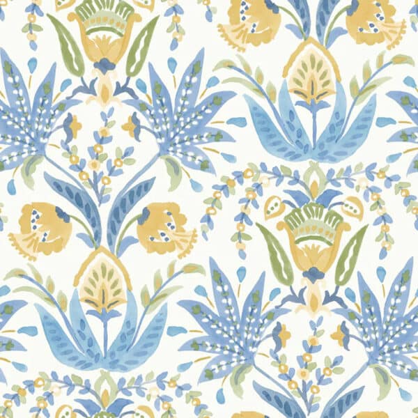 Papel pintado de estampado floral en color azul Seaside Jacobean MN1913
