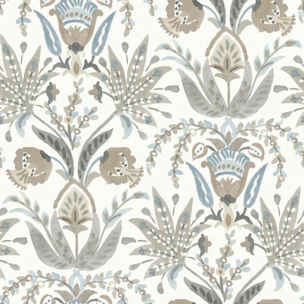 Papel pintado de estampado floral en color gris Seaside Jacobean MN1915