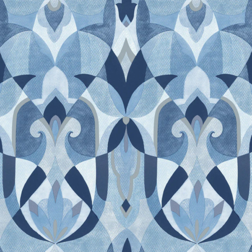 Papel pintado abstracto en color azul y plata Malta MN1920