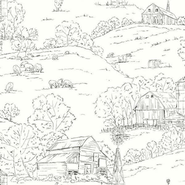 Papel pintado toile de jouy en color negro Pasture Toile FH4031
