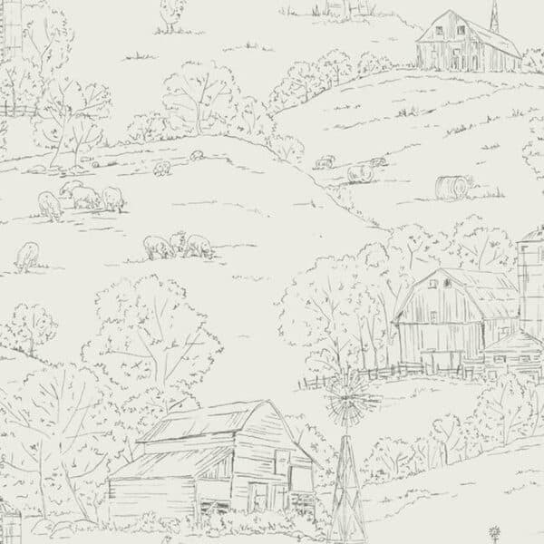 Papel pintado toile de jouy en color gris Pasture Toile FH4033
