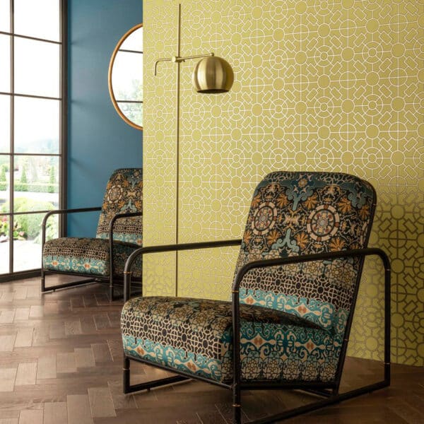Papel pintado de geométrico trellis en color amarillo Knot Garden W7455-01 - Imagen 4