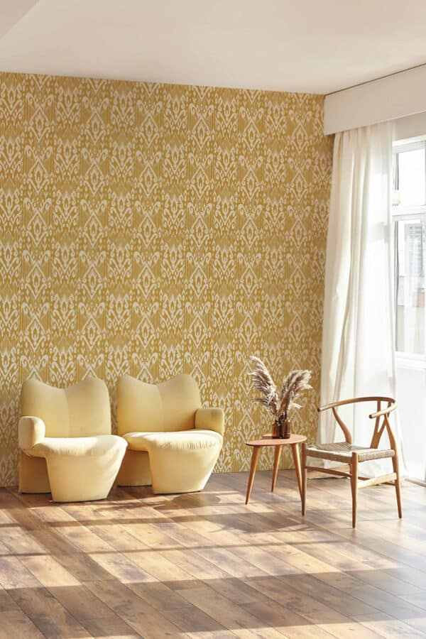 Papel pintado de thai ikat en color amarillo Padmasalis A00802 - Imagen 4